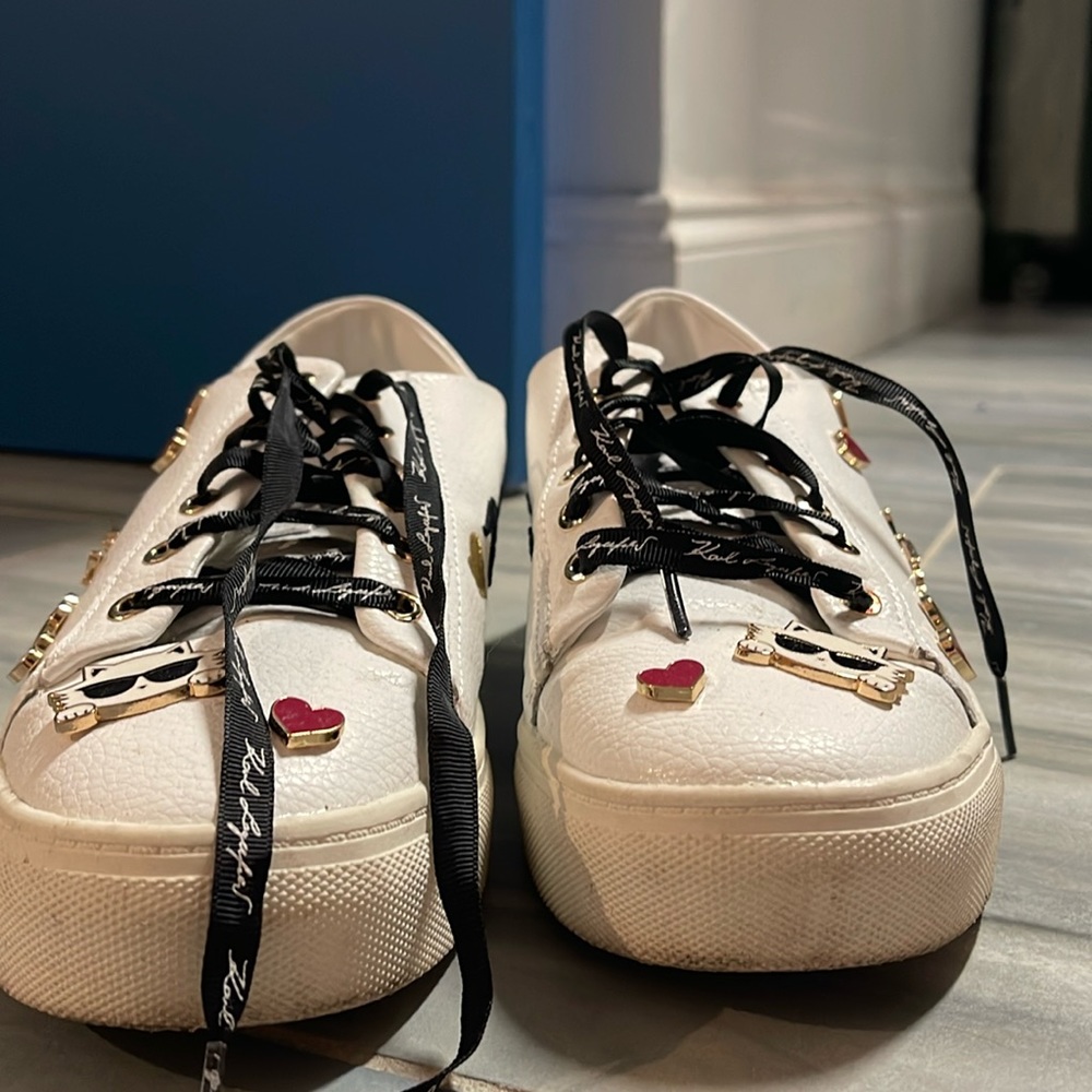 Karl Lagerfeld white leather sneakers with enamel embellishments